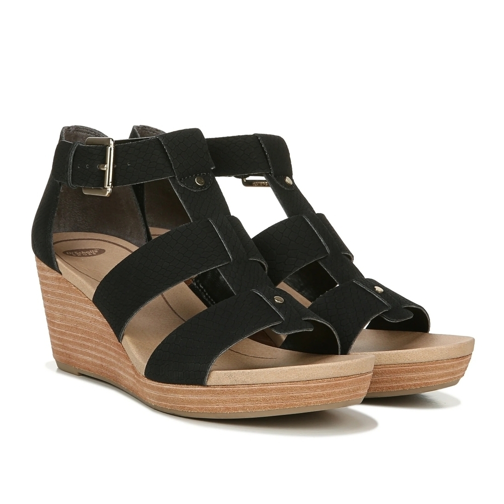 Dr. Scholl's Shoes Women's Barton Wedge Sandal Black Snake  Size 11M